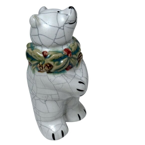 Holiday Polar Bear Figurine Rustic Ceramic w/ Holly Accent Christmas Decor 5" - Picture 3 of 8